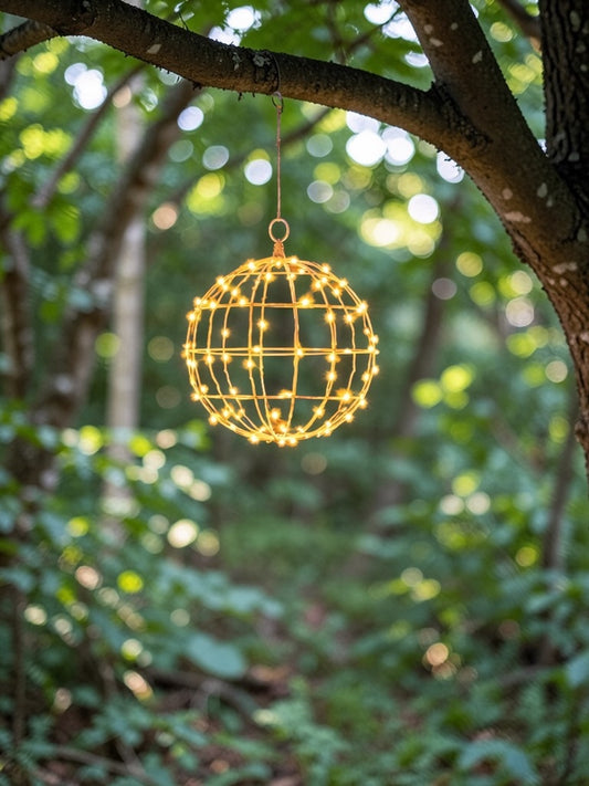 1-Pack, Battery, Handcrafted Outdoor Hanging Light Ball 12",  Fairy Lights, Welded Steel Sphere for Weddings, Patios, and Landscaping