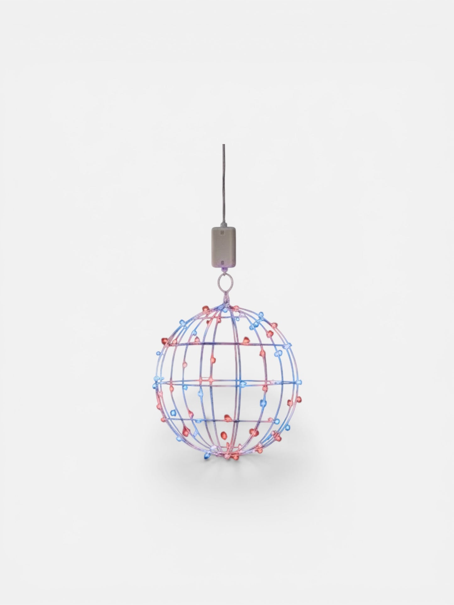 1-Pack, Battery, Handcrafted Red, White & Blue Outdoor Hanging Light Ball 12",  Fairy Lights, Welded Steel Sphere for Memorial Day, July 4th, Patios, and Landscaping