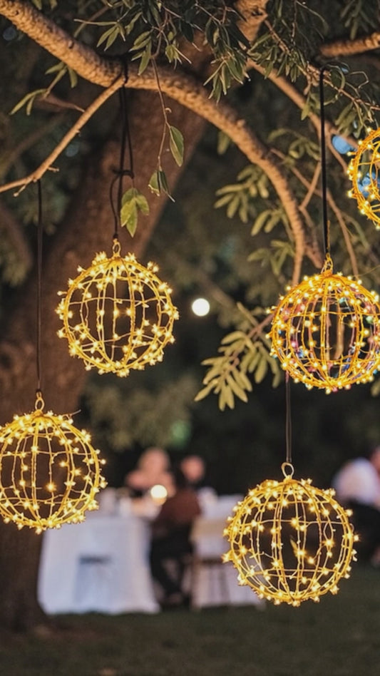 1-Pack, Electric, Handcrafted Outdoor Hanging Light Ball 12",  Incandescent Light, Welded Steel Sphere for Weddings, Patios, and Landscaping